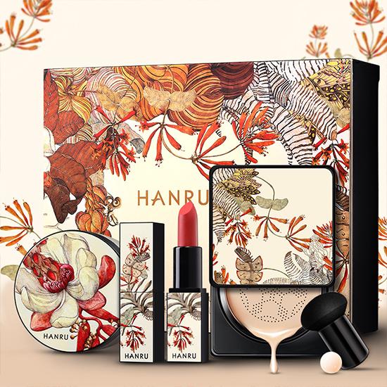 Retro Style Makeup Gift Box Mushroom Head Air Cushion Foudation Mascara Powder Lasting Lipstick Makeup Set