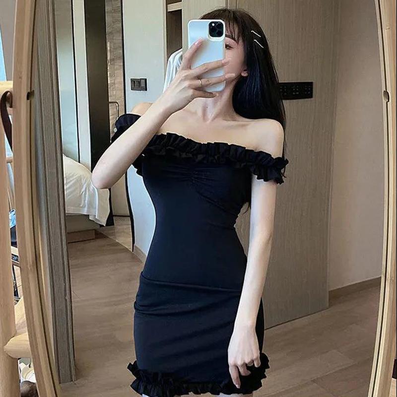 One-shoulder Dress High Waist Tight-fitting Hip Skirt Women Dress Solid Color Bodycon Summer Skirt Club Wear