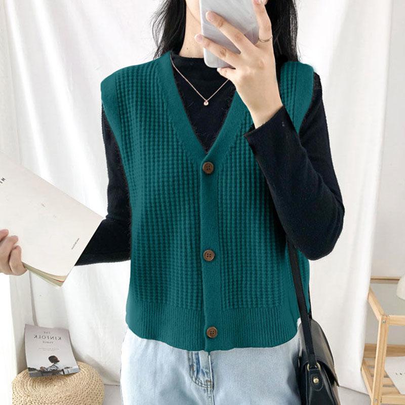Spring and Autumn V-neck Loose Waistcoat Casual Slimming Cardigan Sweater Sleeveless Knitted Female Top