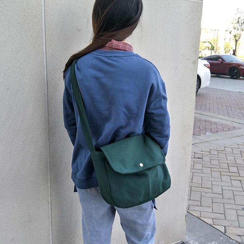 Large Capacity Canvas Bags Women Men Travel Casual Shool Daily Shoulder Simple Crossbody Solid Color Bags