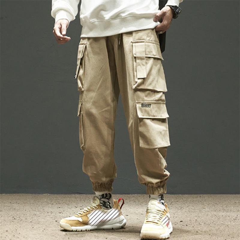 Overalls Sports Pants Men's Solid Color Trend Embroidered Logo Pocket Loose Ninth Pants Leggings Casual Pants Trend