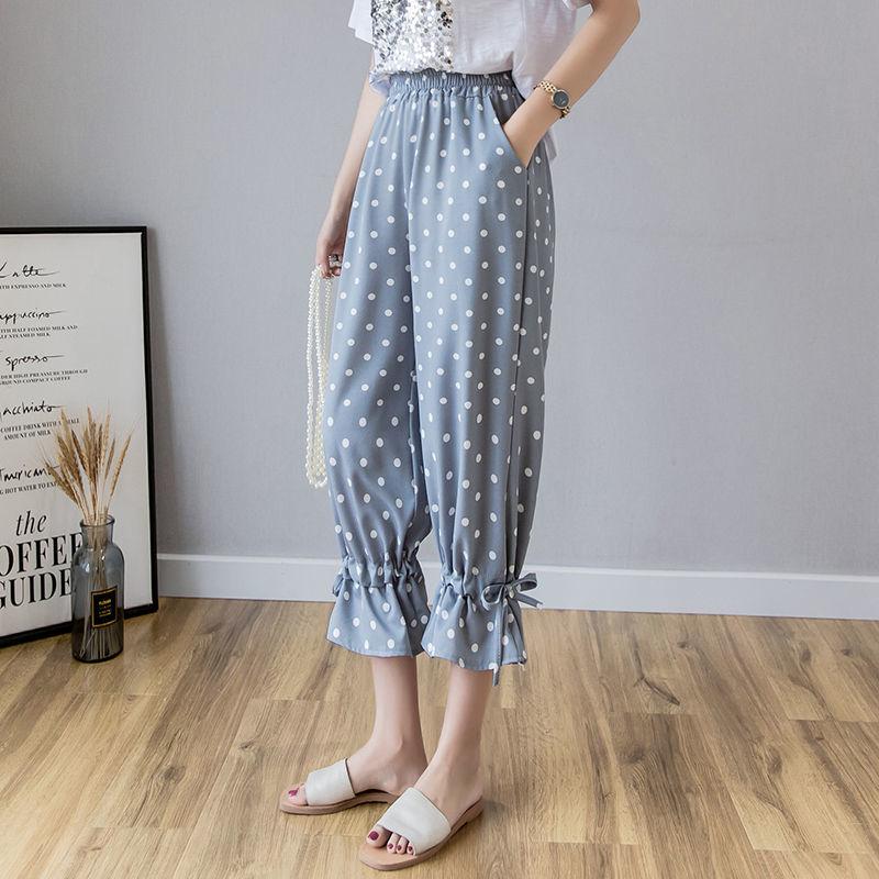 WTEMPO Chiffon Harem Trousers Summer Cool  Thin Women Loose High Waist Wide Leg Straight Trousers Casual Comfortable Office Home Go Out Party