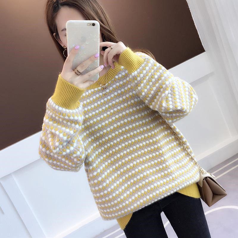 Fashion Women Stripe Sweater Contrast Color Knitted Pullover Knitwear Fashion Slim Woman Jumper