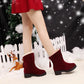 Snow Boots Women's Warm and Velvet Autumn and Winter Women's Short Boots Thick-soled Thick-heeled Fringed Mid-tube Boots