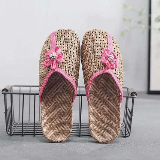 Summer Indoor Home Sandals and Slippers Non-slip Linen Summer Men and Women Couples Home Wood Floor Subgrass Woven Shoes