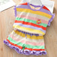Two-piece Suit Children's Clothing Summer Rainbow Casual Suit Girls Fungus T-shirt Shorts