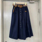 Woman Skirts Washed Cotton Skirt Female Summer High Waist Buttons A-line Skirts All-match Thin Calf-length Sashes Skirt