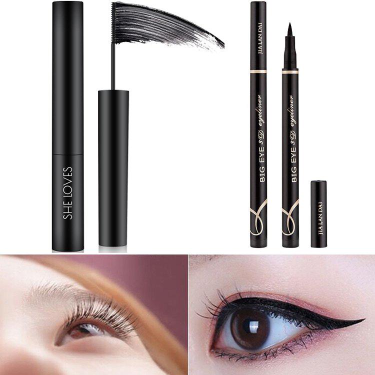 Ultra-fine brush mascara extended curl thick waterproof eyebrow pencil waterproof eyeliner set