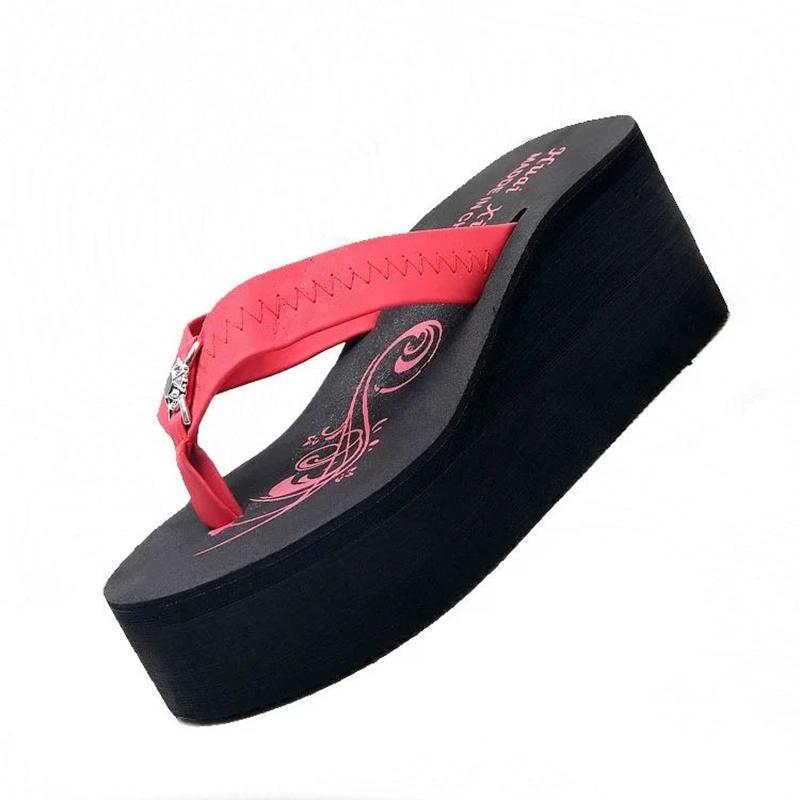 Thick-soled Flip-flops Women's Summer Home Non-slip Outer Wear High-heel Sandals and Slippers Rubber Soles Are Light and Soft