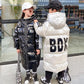 Children's White Duck Down Warm Down Jacket Mid-length Plus Velvet Padded Over The Knee Coat Winter