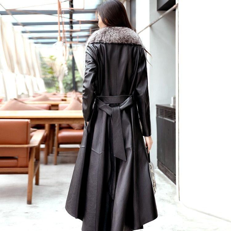 Winter Fur Collar Women's Fur Coat  Plush Thickening Medium Length Women's Leather Coat Slim Closing Woman Parka Coat