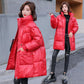 Women's Winter Coats Fashion Glossy Stand Collar Parkas Waterproof Shiny Winter Jacket Women Drawstring Padded Cotton Coat Outwear