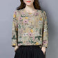 Spring and Autumn Round Neck Long-sleeved T-shirt Women's Floral Loose Top Mother's Clothing