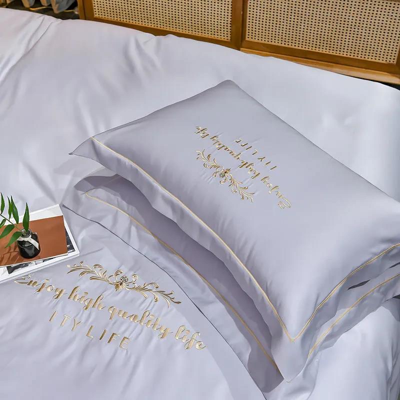 Silk Pillowcase Pair Set Simple Embroidered Double Sided Pillowcase Washable Silk Double Pillowcase