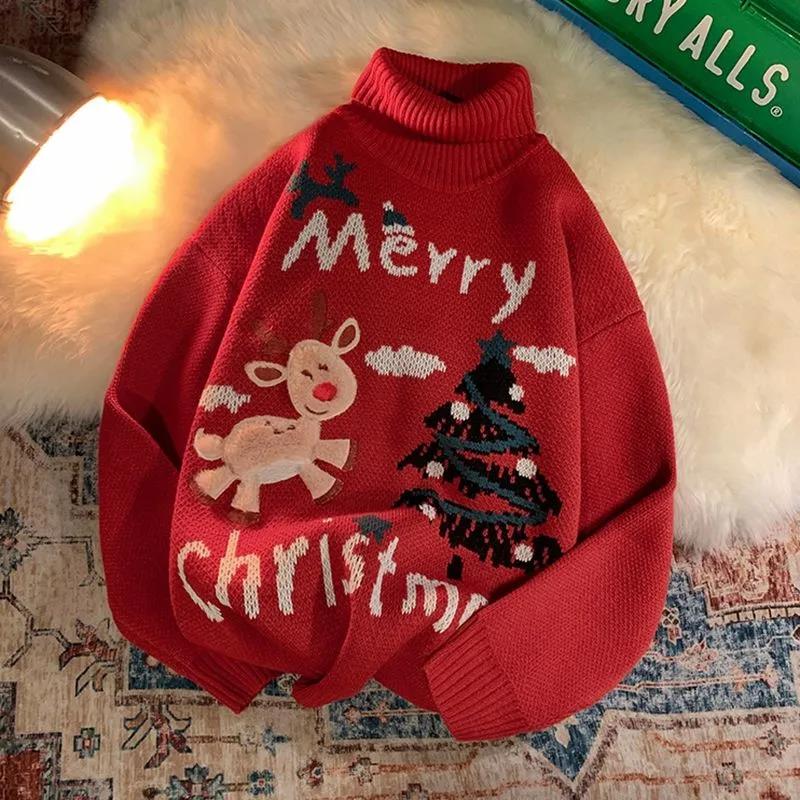 WTEMPO Crew Neck Sweater Christmas Couple Sweater Soft Casual Knitted Sweater Winter Warm Pullover