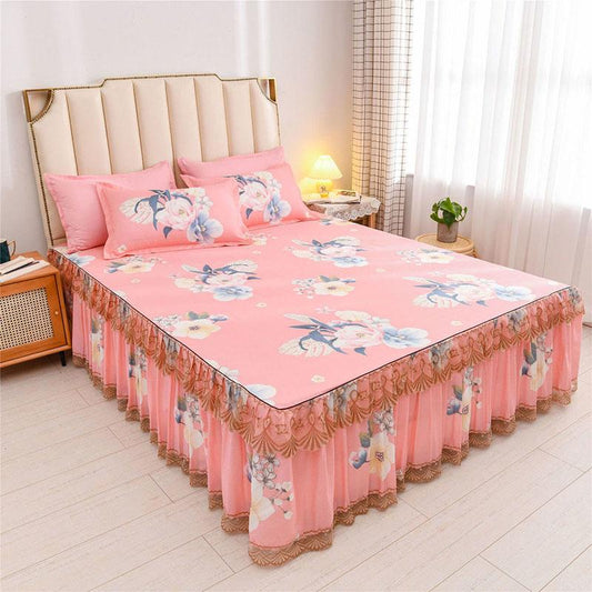 3pcs/set Princess Style Sheets Korean Queen-size Bed Skirt Printed Sheets Simmons Protective Cover