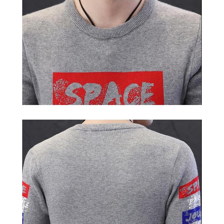 Sweater Men's Autumn and Winter Men's Round Neck Sweater 2019 Printed Clothing Bottoming Sweater