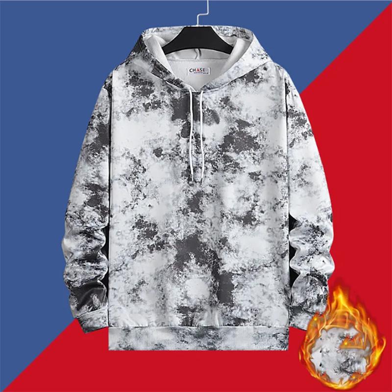 Fleece Sweater Men's Trendy Hooded Loose Dyeing Autumn and Winter Trend All-match Handsome Sweater