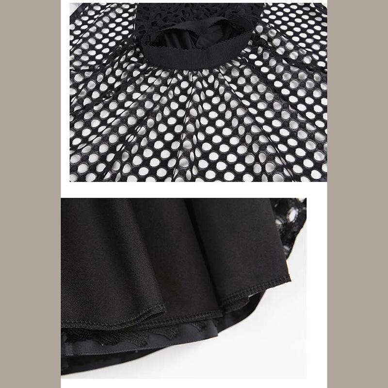 Two Layers High-waist Elasticity Hollow Out Plus Size Short Skirt Women's A-line Skirt  Anti-glare Solid Color