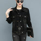 Denim Jackets Cotton Single-breasted Solid Ladies Turn-down Collar Spliced Autumn Outerwear Hole Coat Tops Female