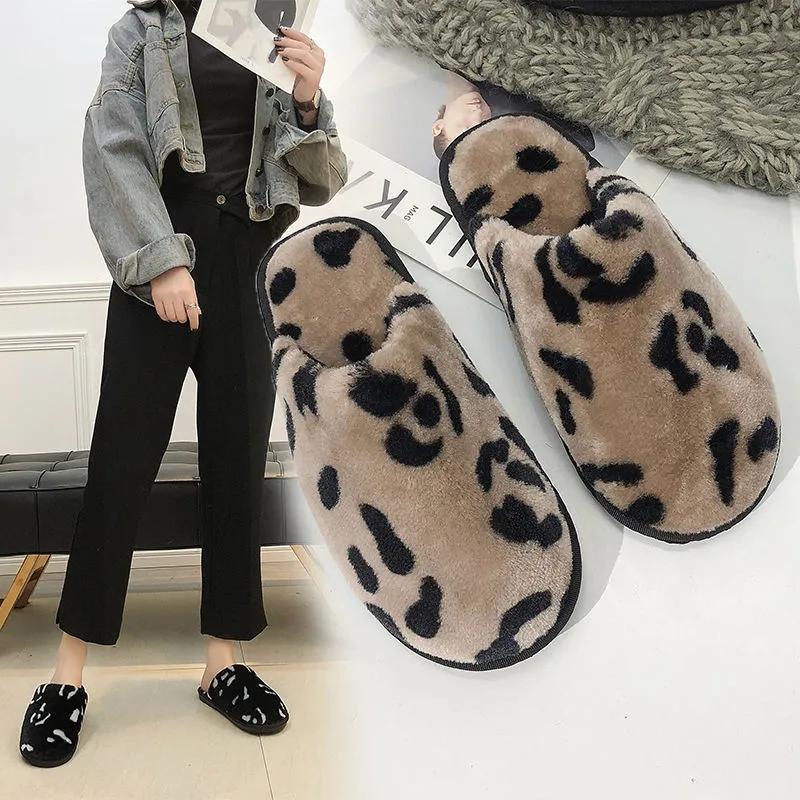 Cotton Slippers Cute Wool Cotton Slippers Leopard Print Cotton Slippers Women