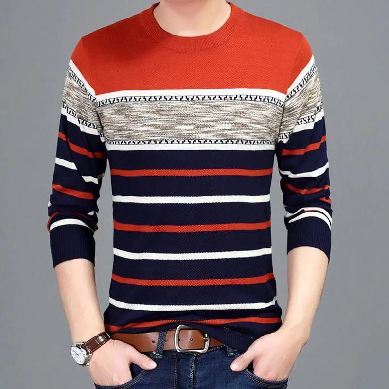 Spring and Autumn Sweater Men's Thin Section Long Sleeve T-Shirt Middle-aged and Youth Base New Trendy Korean Version Round Neck Sweater