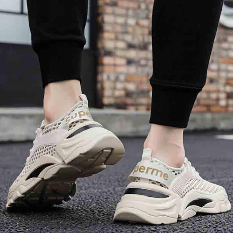 Plus Size 39-44 Fashion Summer Men Mesh Sneakers Low-top Running Basketball Shoes Outdoor Non-slip Sports Shoes Shockproof Shoes
