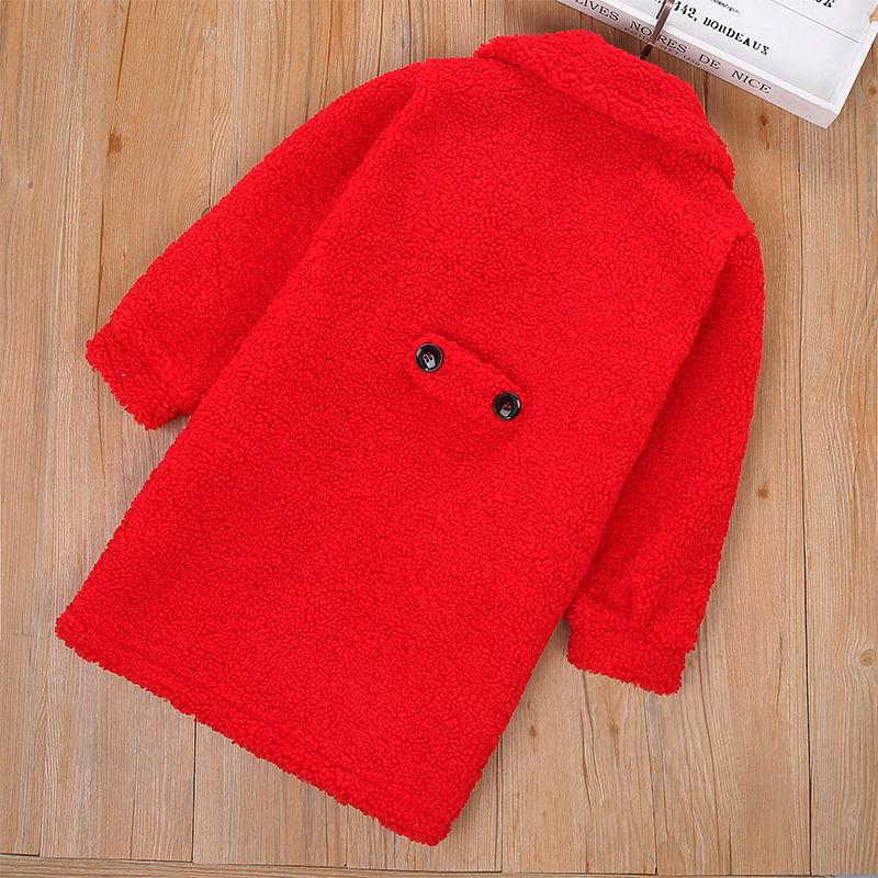 Festive Christmas Clothes Girls Thick Woolen Coat Double-breasted Mid-length Woolen Autumn and Winter Coat
