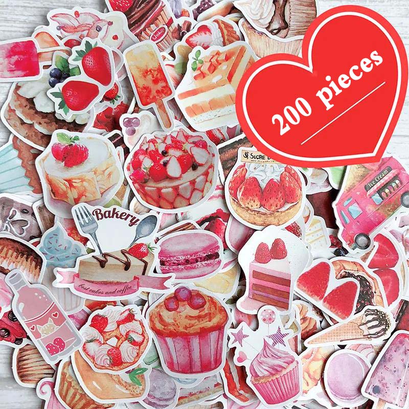 100pcs Sweet Cake Seal Stickers Set Chocolate Fruit Pudding Cream Donuts Sticker for DIY Decoration Kids Gift