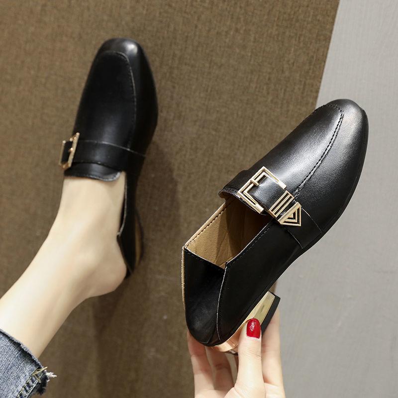 Soft Leather Thick Heel Shoes Female Spring Summer Small Leather Shoes British Style Wild Retro Square Head Single Shoes