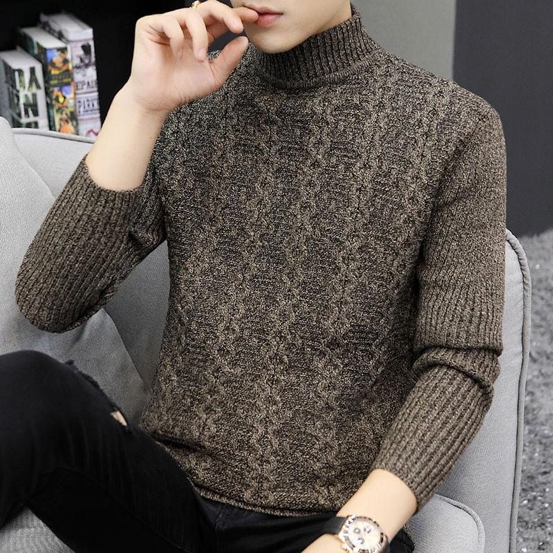 Winter Men's Wave Striped Warm Sweater Solid Color Round Neck Handsome Top All-match Fashion Knitted Jacket