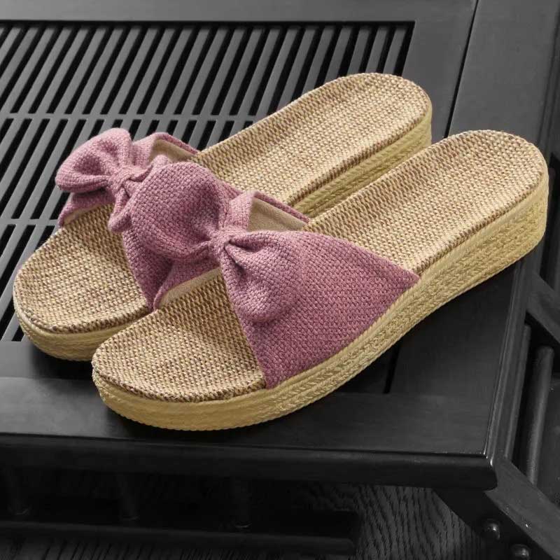 Linen Slippers Thick Bottom Muffin Sandals and Slippers Women's Indoor Home Four Seasons Sandals and Slippers