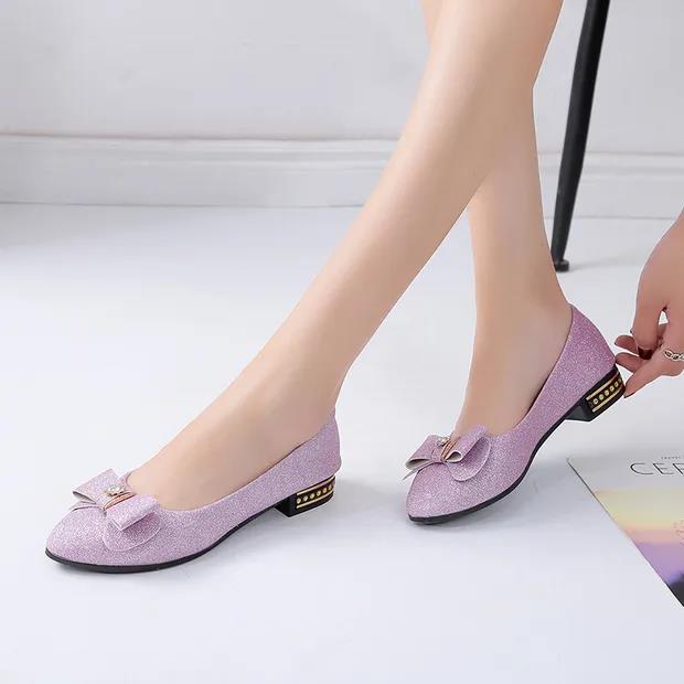 Spring and Summer Pointed Toe Low-heeled Professional Bow Flat Shoes Shallow Mouth Work Casual Shoes
