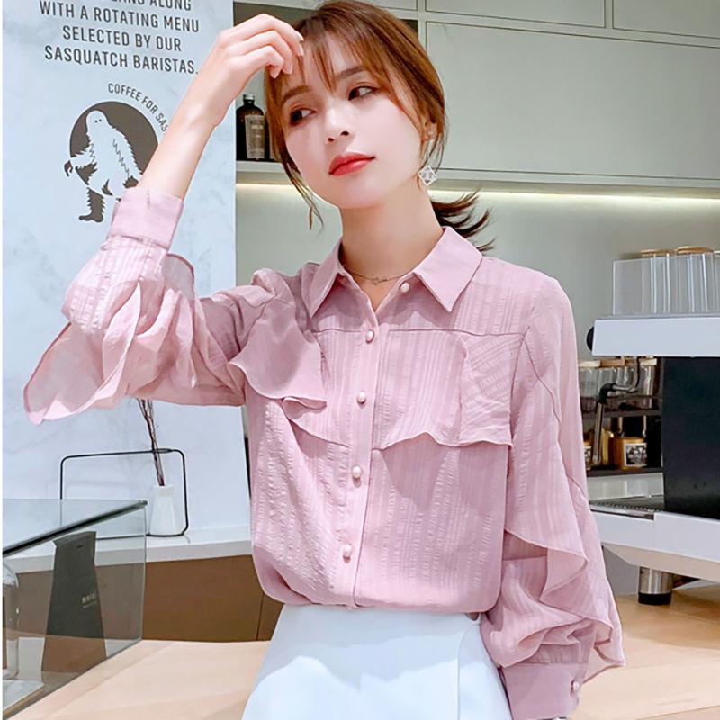 Chiffon Shirt Women's Spring and Summer Fashion Long-sleeved Top Loose Small Shirt Ladies Blouses Tide
