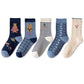 Five Pairs of Women's Socks Fashion Print Cartoon Pattern Socks Winter Thick Warm Pile Pile Socks
