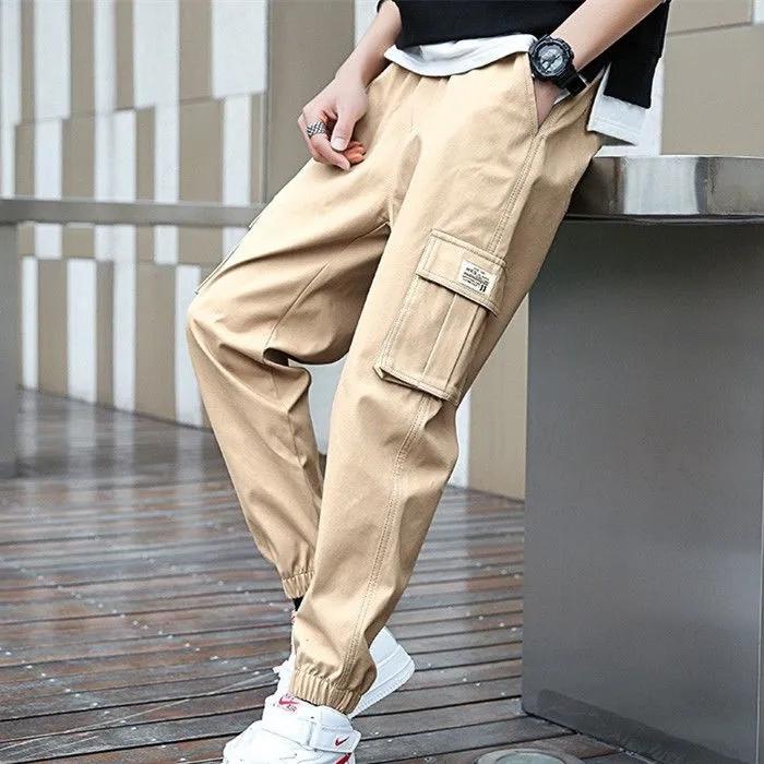 Youth Multi-pocket Overalls Loose Feet Tightened Sweatpants Sports Pants Men's Spring and Autumn Large Size Casual Trousers