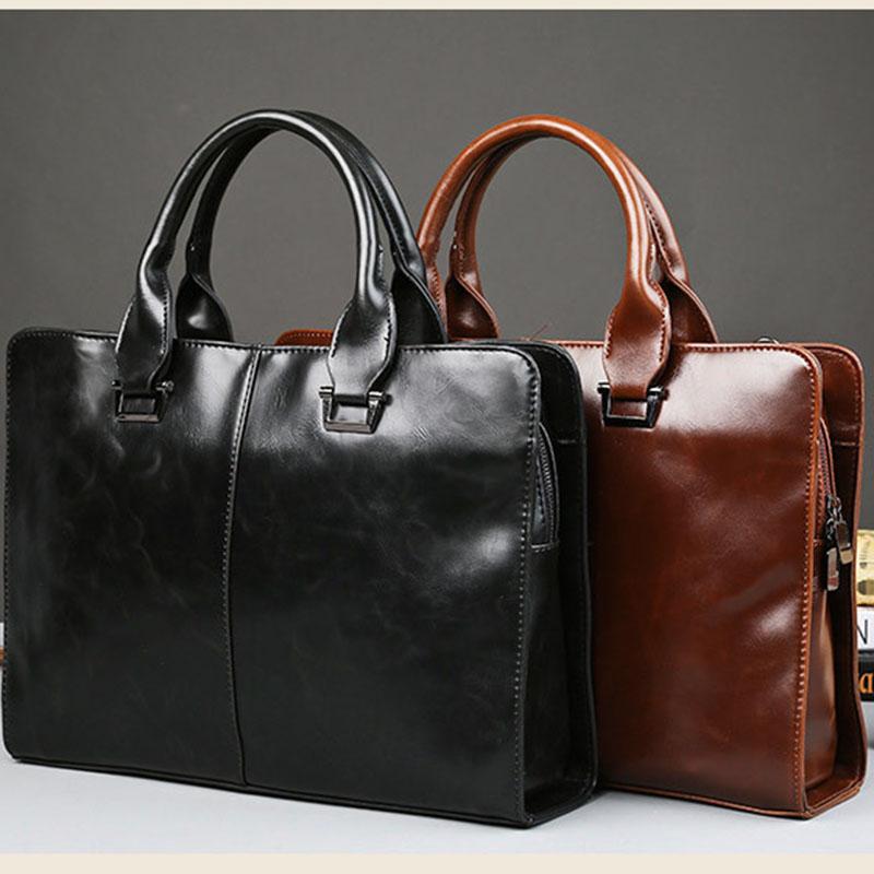 Business Briefcase Men Leather Large Capacity Zipper Crossbody Bags Shoulder Waterproof Computer Bag