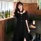 Black Sexy Dress Design Sense Niche Mid-length Split Dress Female Waist Waist Is Thinner, Black Lady A-line Version Dress Waist Waist Is Thinner