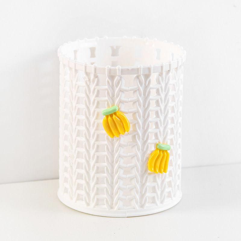 Nordic Simple Imitation Rattan Plastic Pen Holder Female Ins Student Office Desktop Creative Hollow Stationery Storage Tube