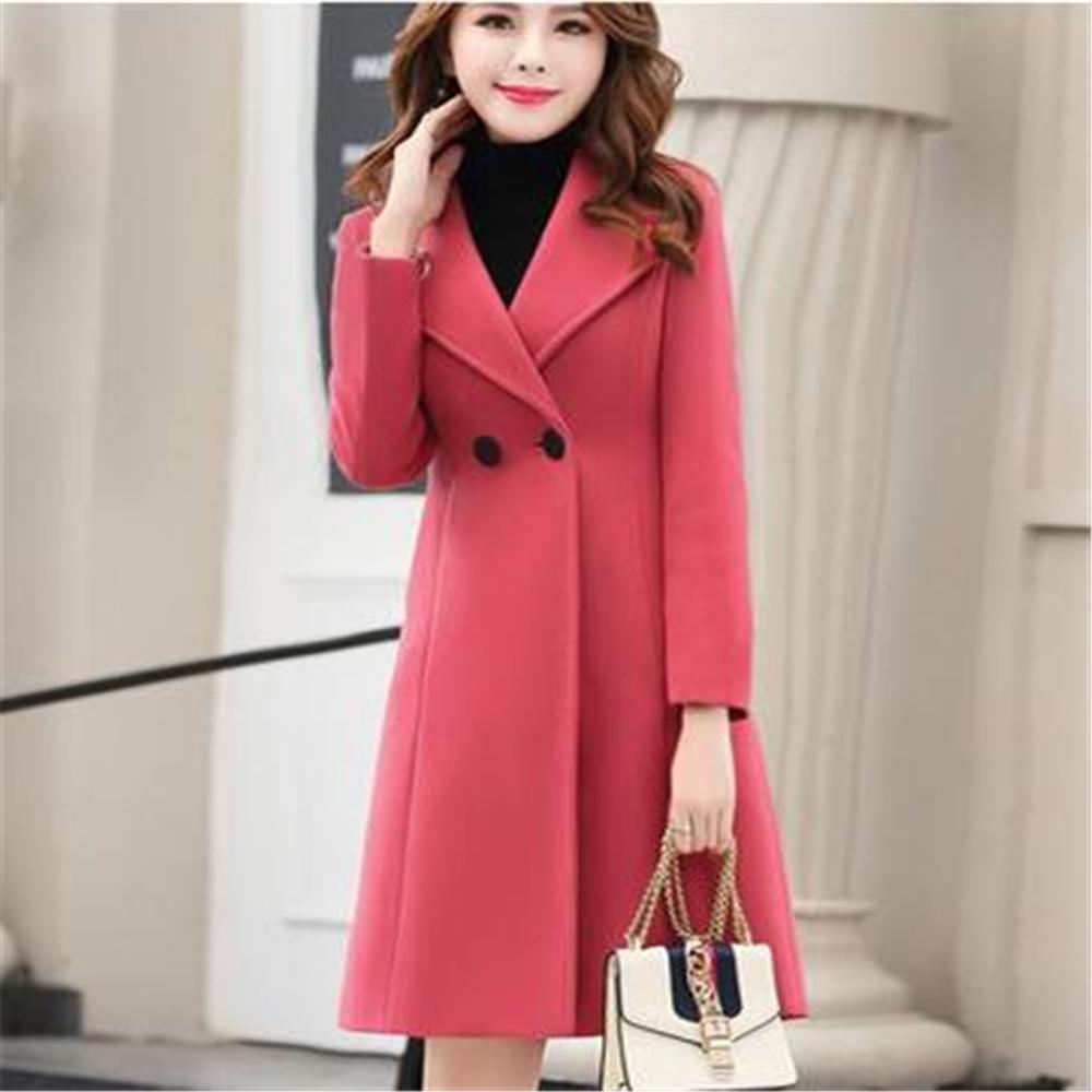 Women Long Woolen Coat Autumn and Winter Lapel Long Sleeve Pure Color Female Woolen Jacket