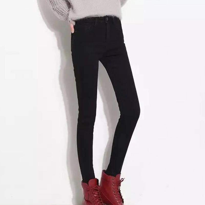 Fleece Cropped Trousers Winter High Waist Solid Color Plus Size Slimming Plus Cotton Warm Feet Jeans Thick Slim Stretch Pants