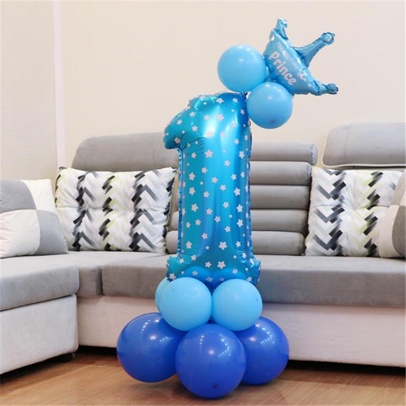 Pink Blue Foil Balloons Numbers 1 2 3 4 5 6 7 8 9 Pattern Birthday Party Decorations
