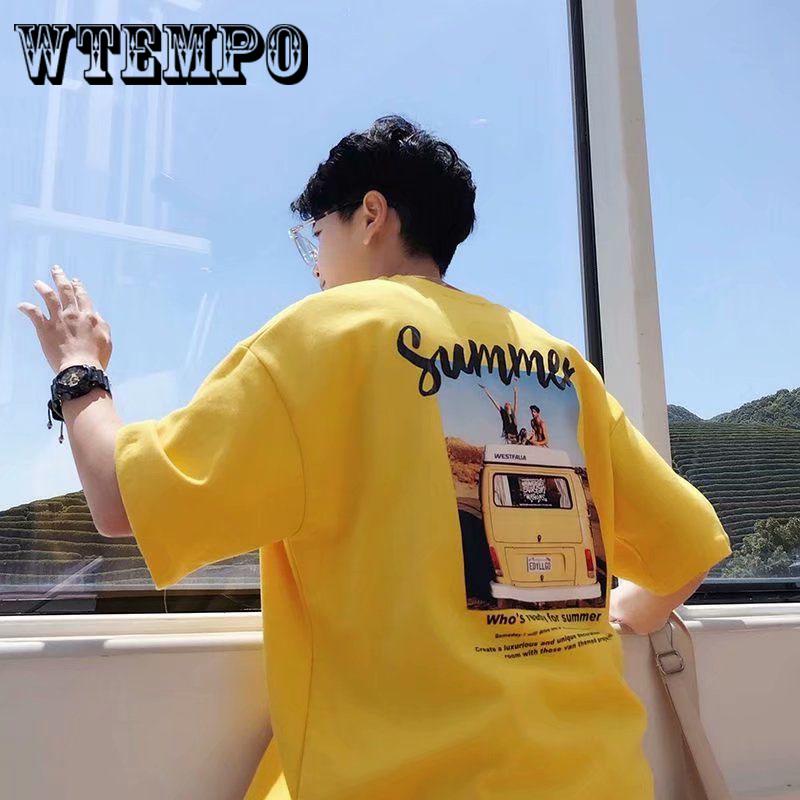 WTEMPO Letter Print Casual  T Shirts Men Short Sleeve Loose Streetwear Men T Shirt Harajuku