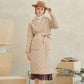 Long Straight Winter Coat with Rhombus Pattern Casual Sashes Women Parkas Deep Pockets Tailored Collar Stylish Outerwear
