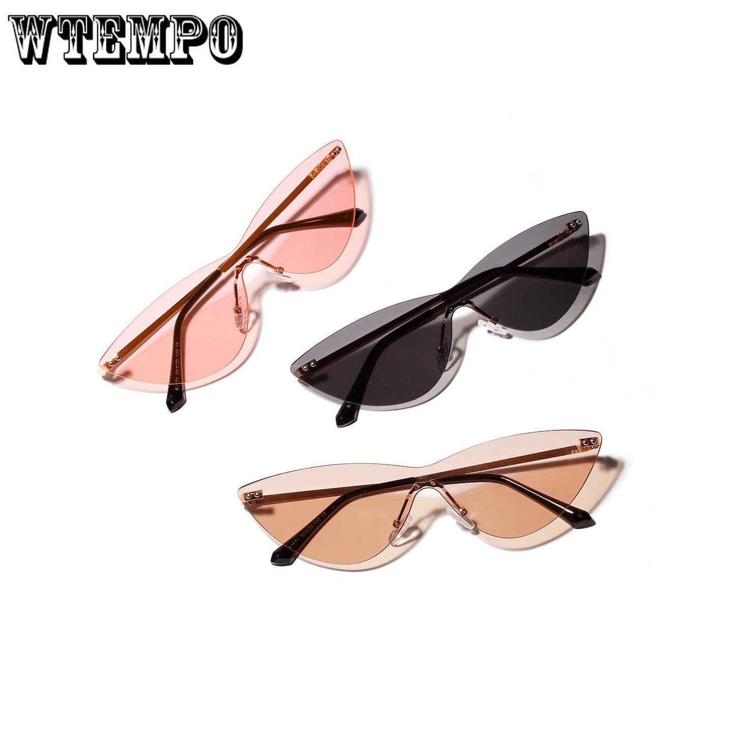 WTEMPO Borderless Siamese Sunglasses Cat Eye Retro Glasses UV-resistant transparent pink