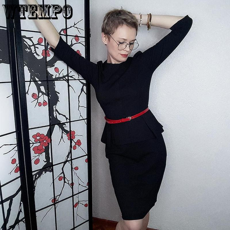 Vintage Elegant Wear To Work with Belt Skirt Suits Business Party Bodycon Office Career Women Dress
