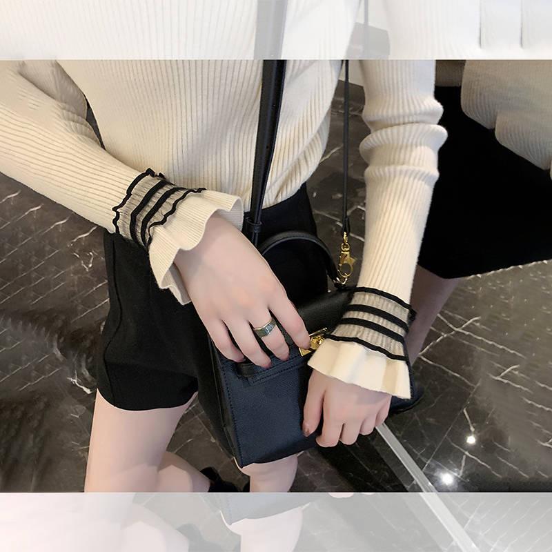 Lace Pullover Slim Sweater Female Long-sleeved Was Thin Inside Sweater Trumpet Sleeves