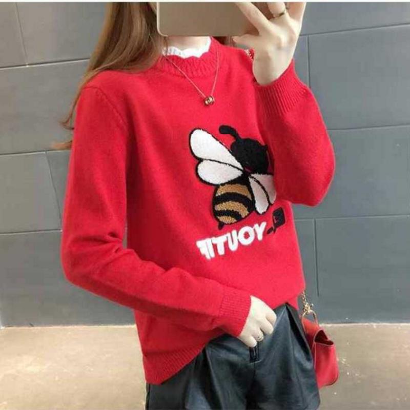 Pofulove Korean Wild Loose Long Sleeve Sweater Winter Half-high Collar Thick Sweater Women