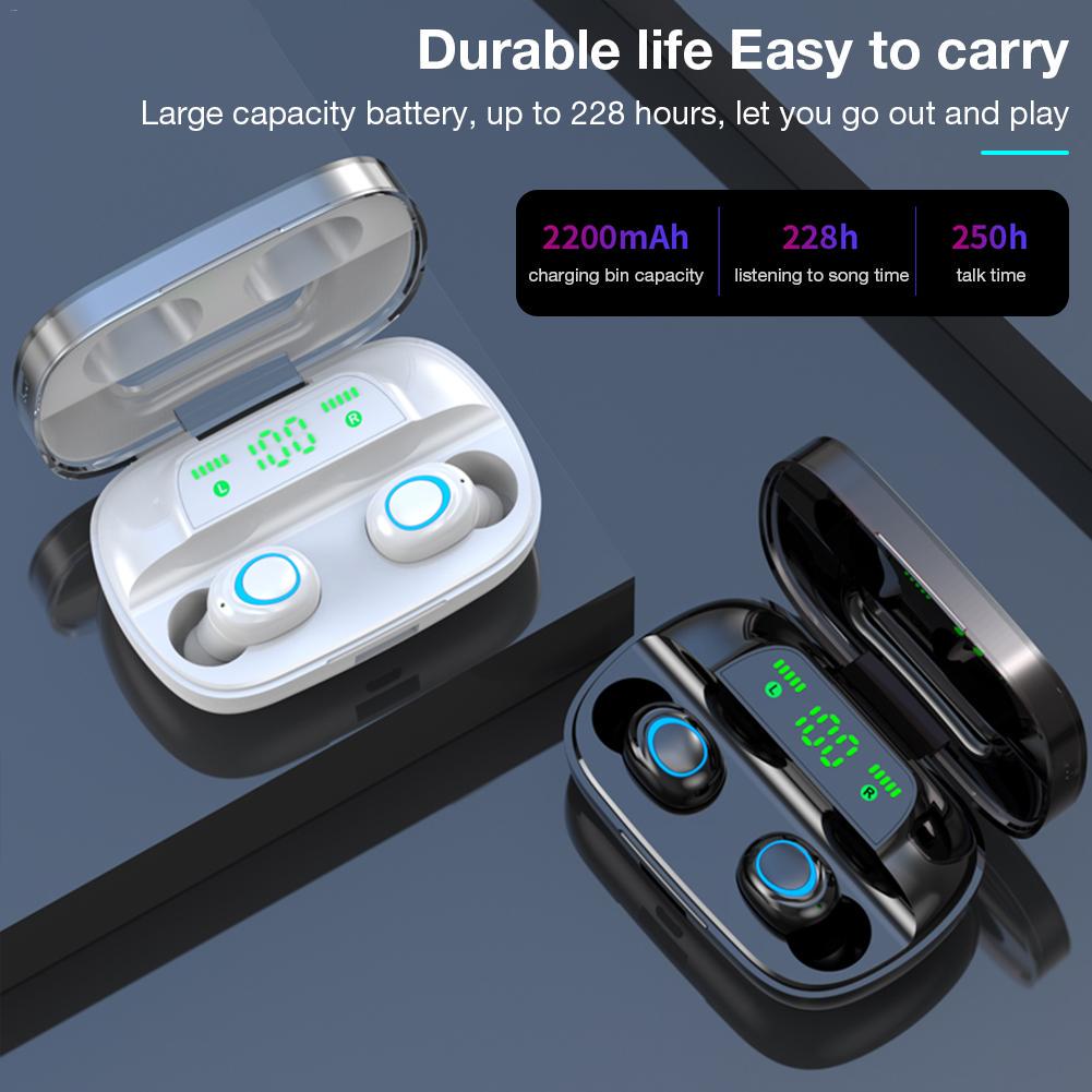 Bone Conduction TWS Bluetooth V5.0 Earphone Hanging Biaural HiFi Headphones with 2200 MAh Power Bank