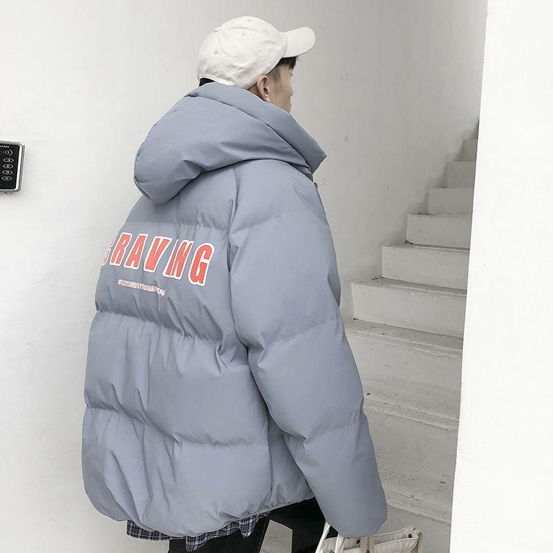 Winter Men's Down Jacket Japanese Thick Warm Hooded Jacket Korean Version of The Trend Loose Casual Printed Bread Suit Jacket